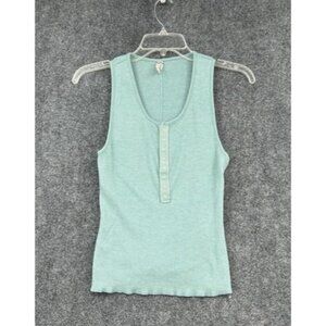 Free People Intimacy Ribbed Jersey Henley With Snaps Green XS